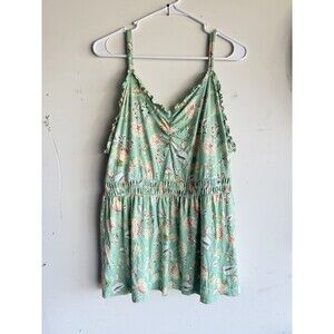 Super Soft By Torrid Sz 2 Green Floral Ruffle Tank